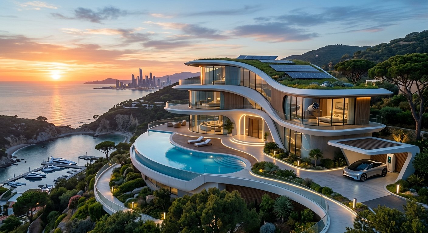 Modern building exterior at dusk